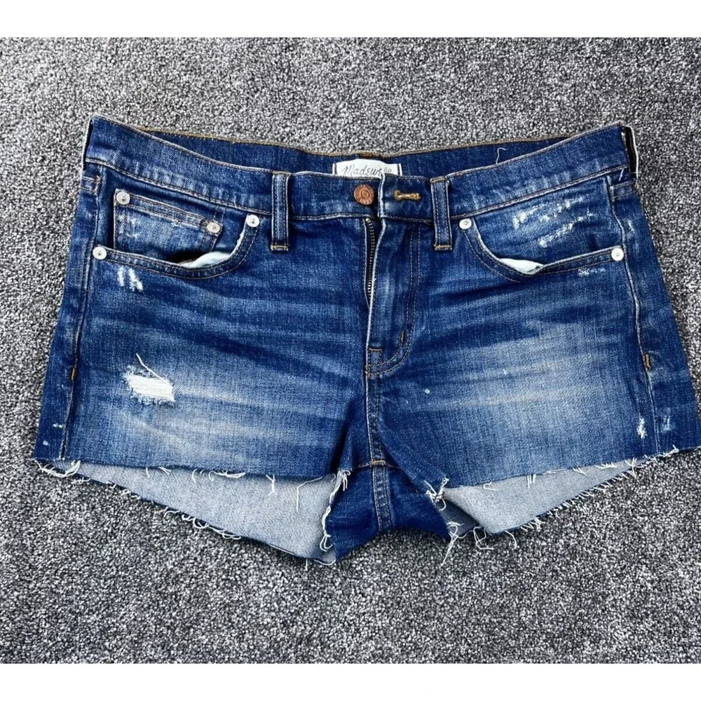 Madewell Womens Slim Boyjean Denim Cutoff‎ Shorts Size 28 Distressed Frayed Hem